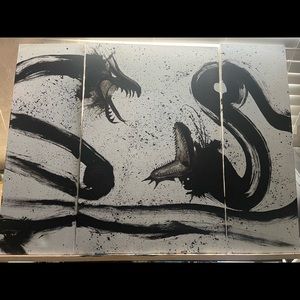 56 x 36” Triptych Sumi painting done at all black ink